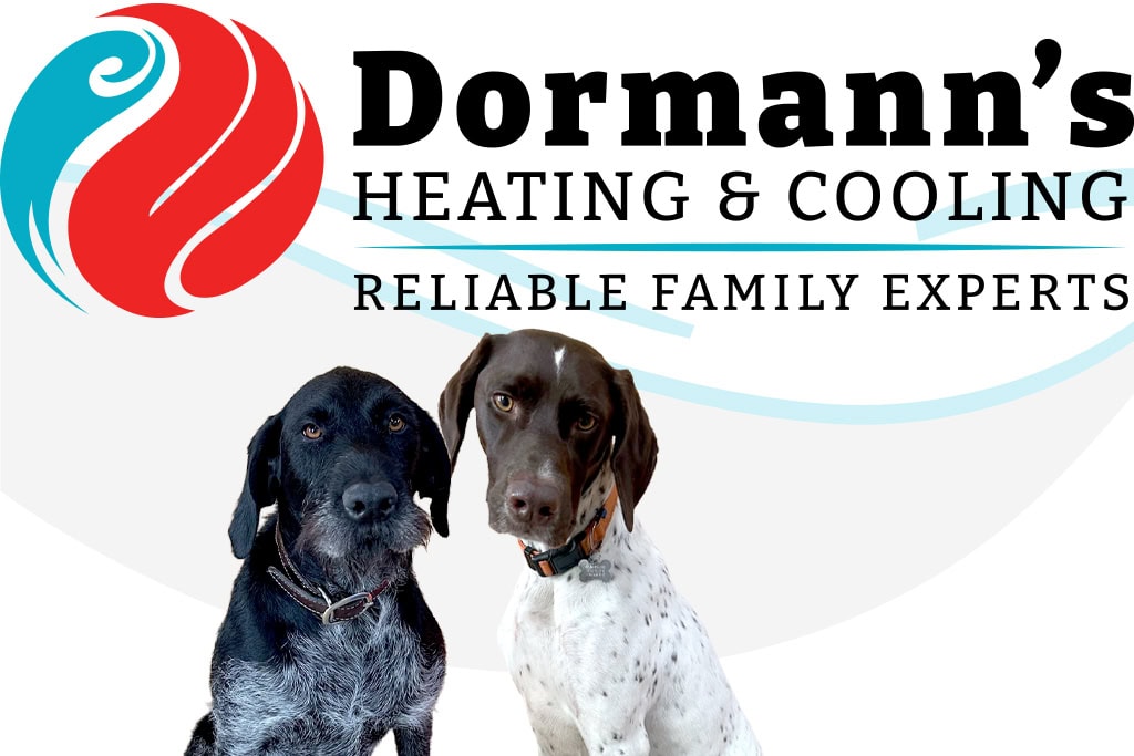 Dormann's Heating & Cooling logo with their two dogs. Reliable Family Experts.